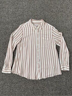 Maternity Striped Button-Down Shirt in White and Rust